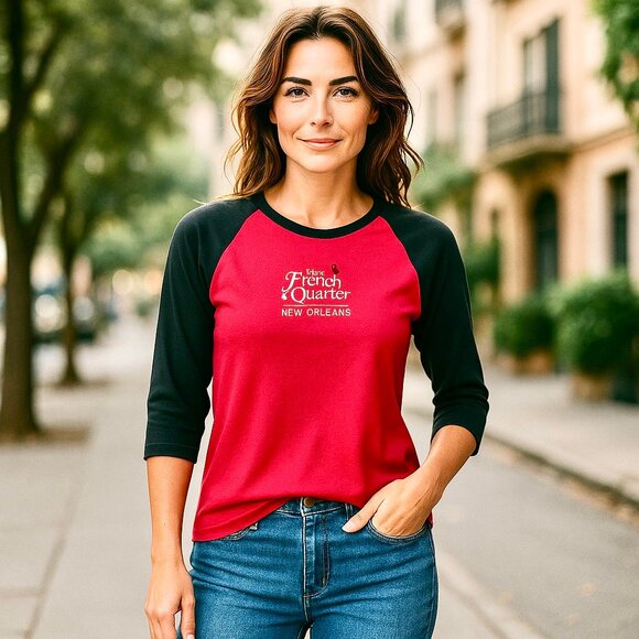 NEW ORLEANS French Quarter Bourbon Street T-Shirt Top Embroidered size l… - Picture 1 of 10